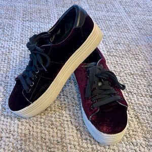 Marc Fisher Maroon Velvet Platform Sneakers
